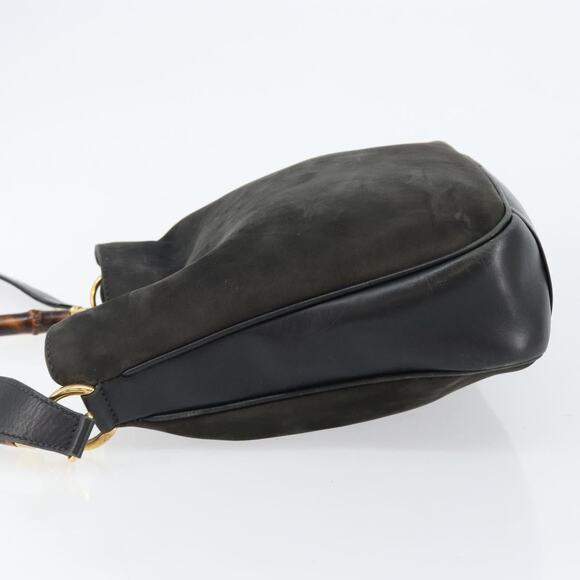 GUCCI Bamboo Hand Bag Leather Black Gold 001 2113 001 2113 - Picture 5 of 12